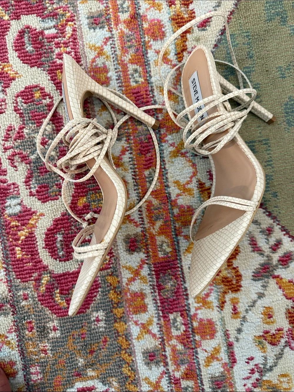 Steve Madden Cream Braided Lace-Up Pointed-Toe Heels